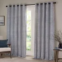 Hebden Striped Eyelet Curtains - Blue, Cotton