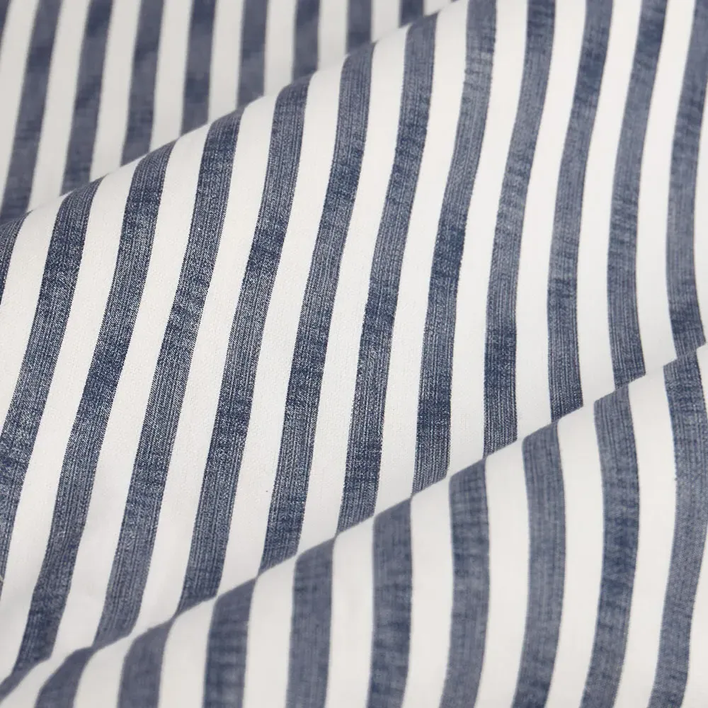 Hebden Striped Eyelet Curtains - Blue, Cotton