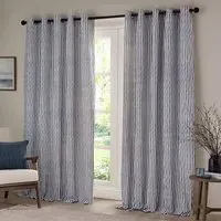 Hebden Striped Eyelet Curtains - Blue, Cotton