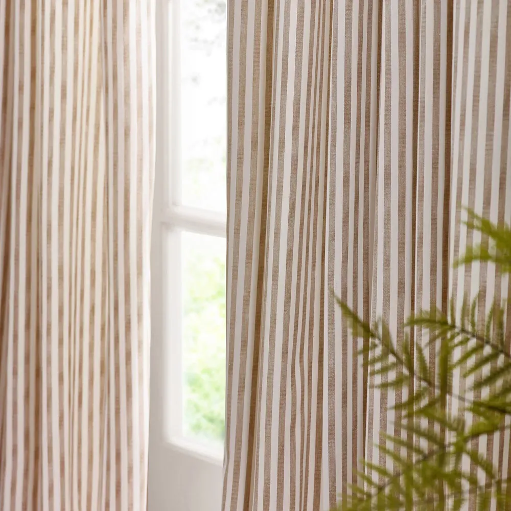 Hebden Striped Eyelet Curtains - Cream, Cotton