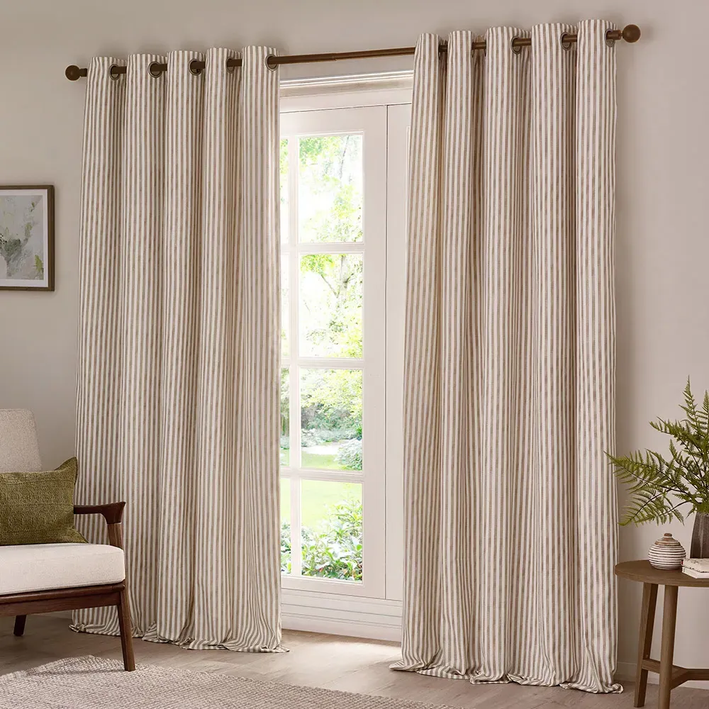 Hebden Striped Eyelet Curtains - Cream, Cotton