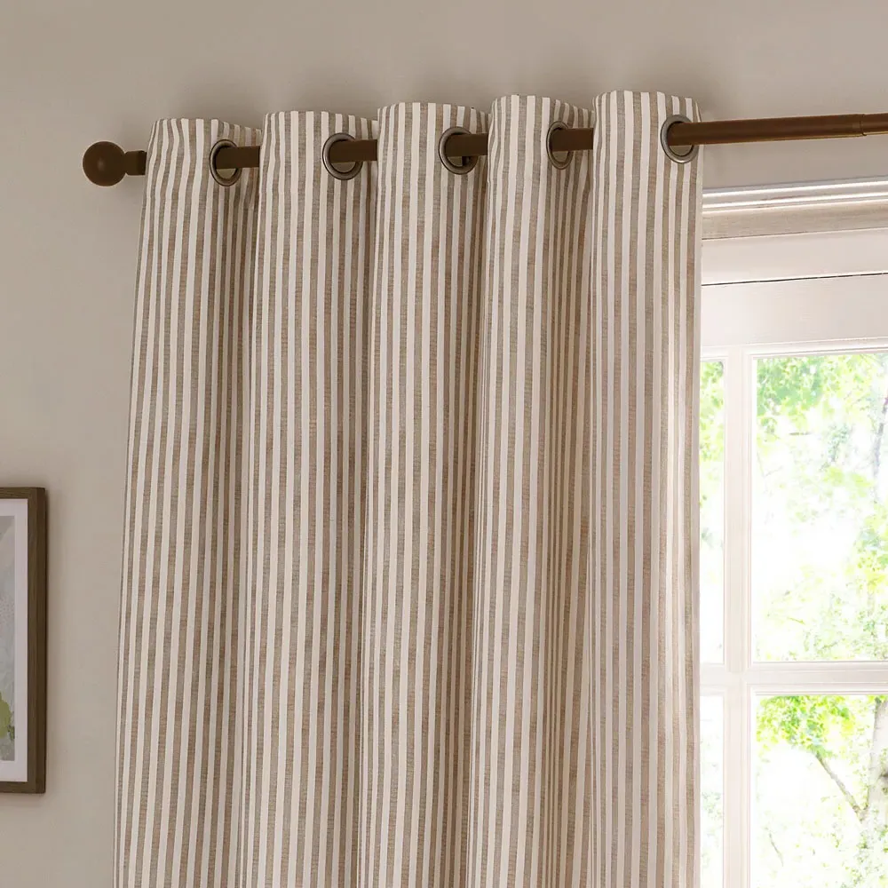 Hebden Striped Eyelet Curtains - Cream, Cotton