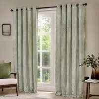 Hebden Striped Eyelet Curtains - Green, Cotton