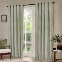 Hebden Striped Eyelet Curtains - Green, Cotton