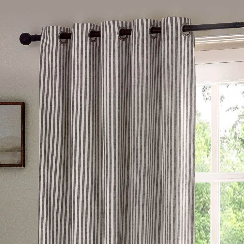 Hebden Striped Eyelet Curtains - Grey, Cotton