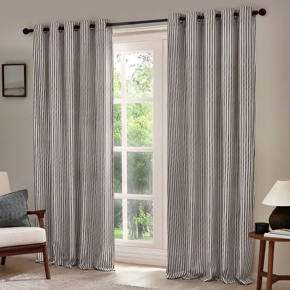 Hebden Striped Eyelet Curtains - Grey, Cotton image
