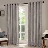 Hebden Striped Eyelet Curtains - Grey, Cotton