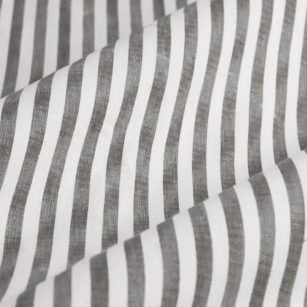 Hebden Striped Eyelet Curtains - Grey, Cotton