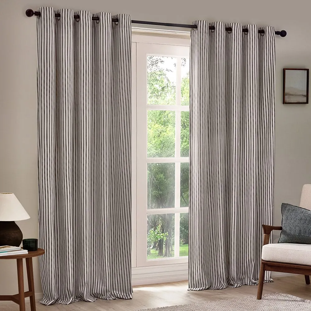Hebden Striped Eyelet Curtains - Grey, Cotton