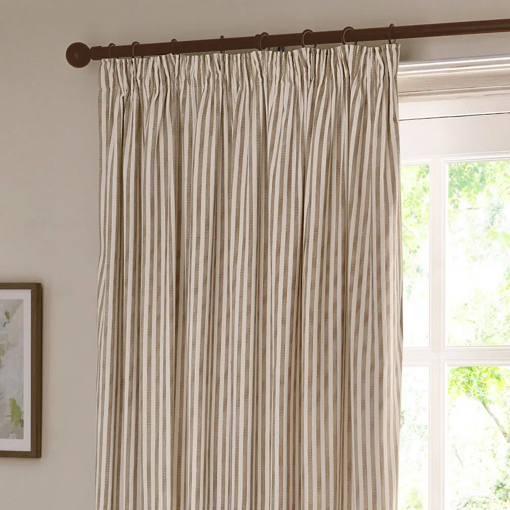 Hebden Striped Pencil Pleat Curtains - Cream, Cotton
