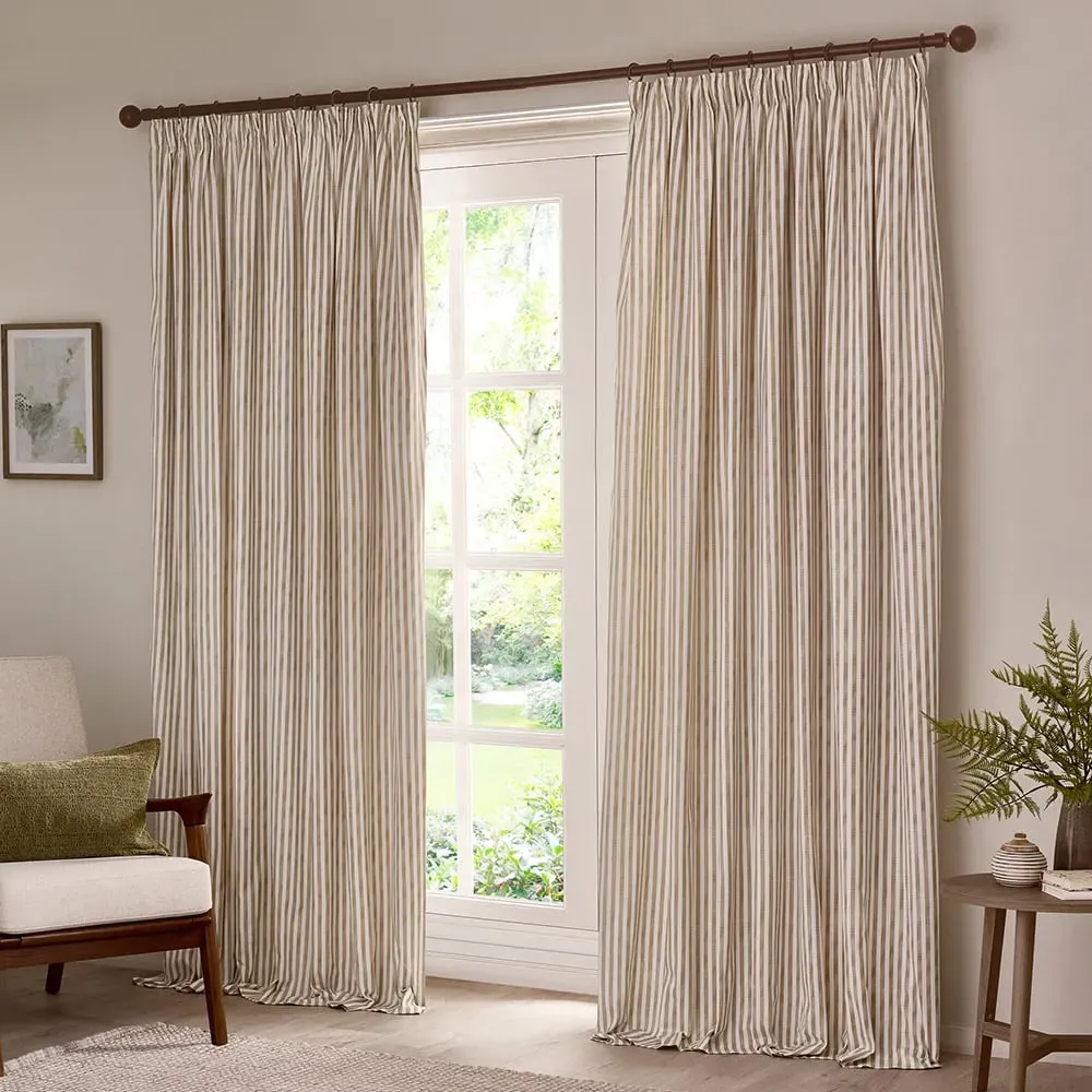 Hebden Striped Pencil Pleat Curtains - Cream, Cotton image