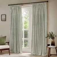 Hebden Striped Pencil Pleat Curtains - Green, Cotton