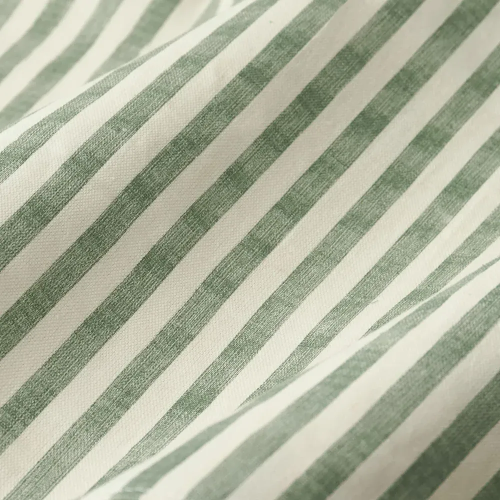 Hebden Striped Pencil Pleat Curtains - Green, Cotton