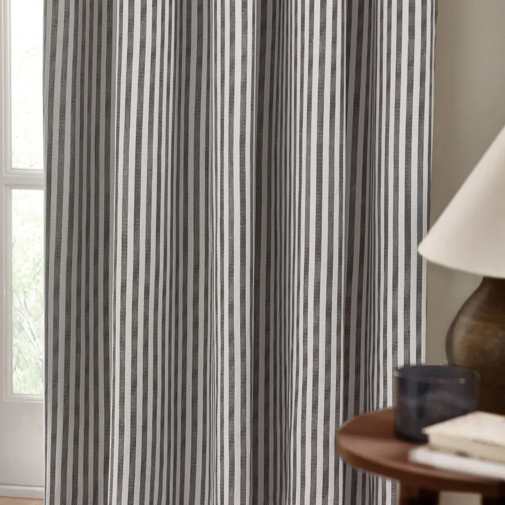 Hebden Striped Pencil Pleat Curtains - Grey, Cotton