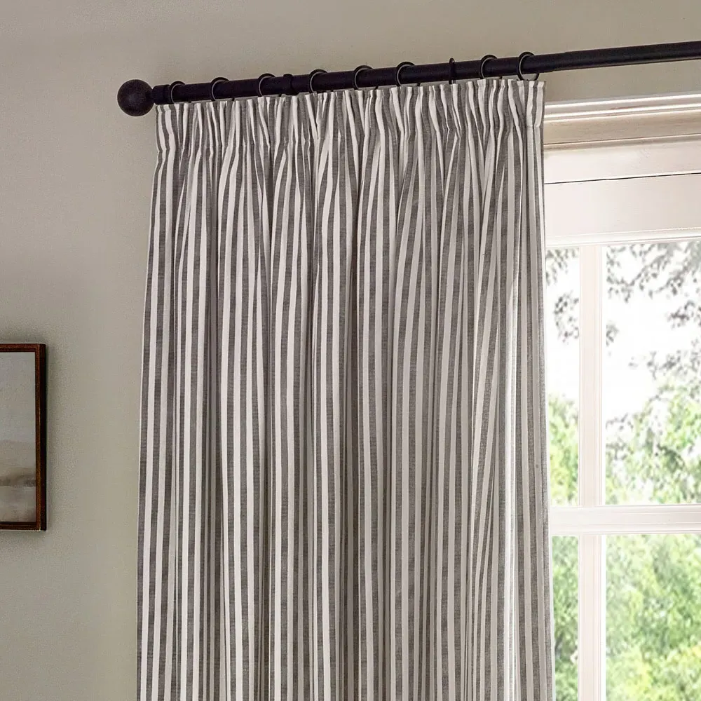 Hebden Striped Pencil Pleat Curtains - Grey, Cotton