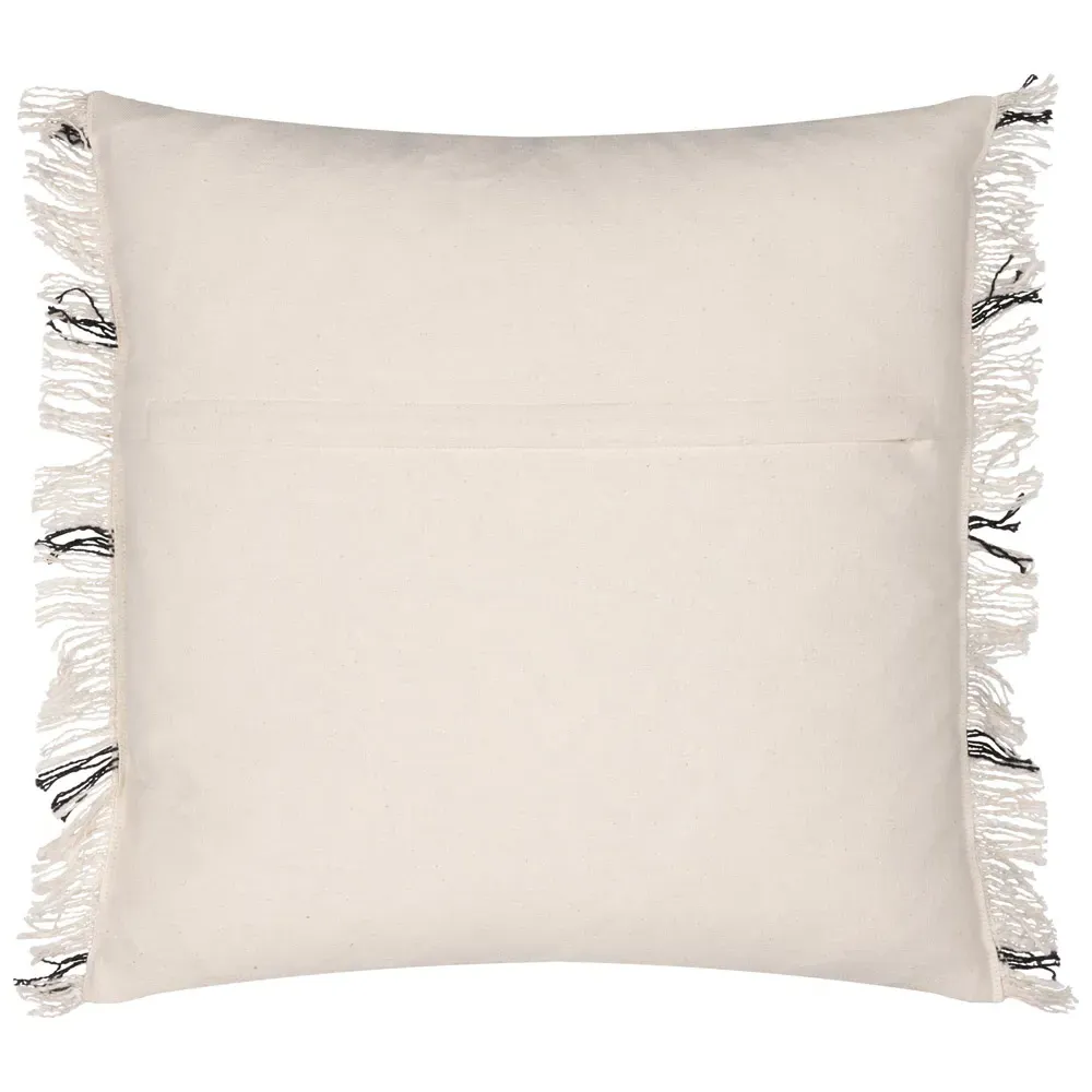 Beni Check Fringed Cushion - Black, Cotton