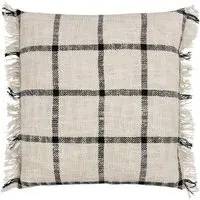 Beni Check Fringed Cushion - Black, Cotton