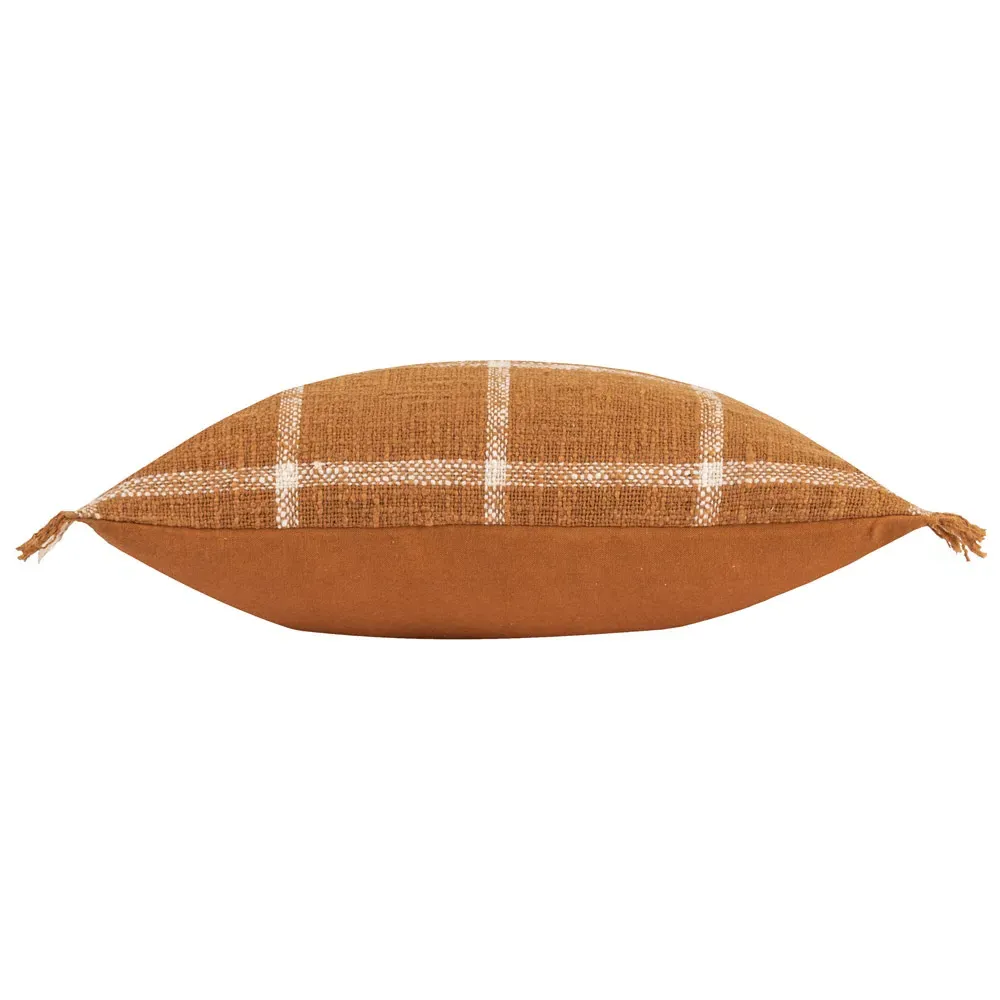 Beni Check Fringed Cushion - Ginger, Cotton