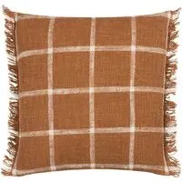 Beni Check Fringed Cushion - Ginger, Cotton