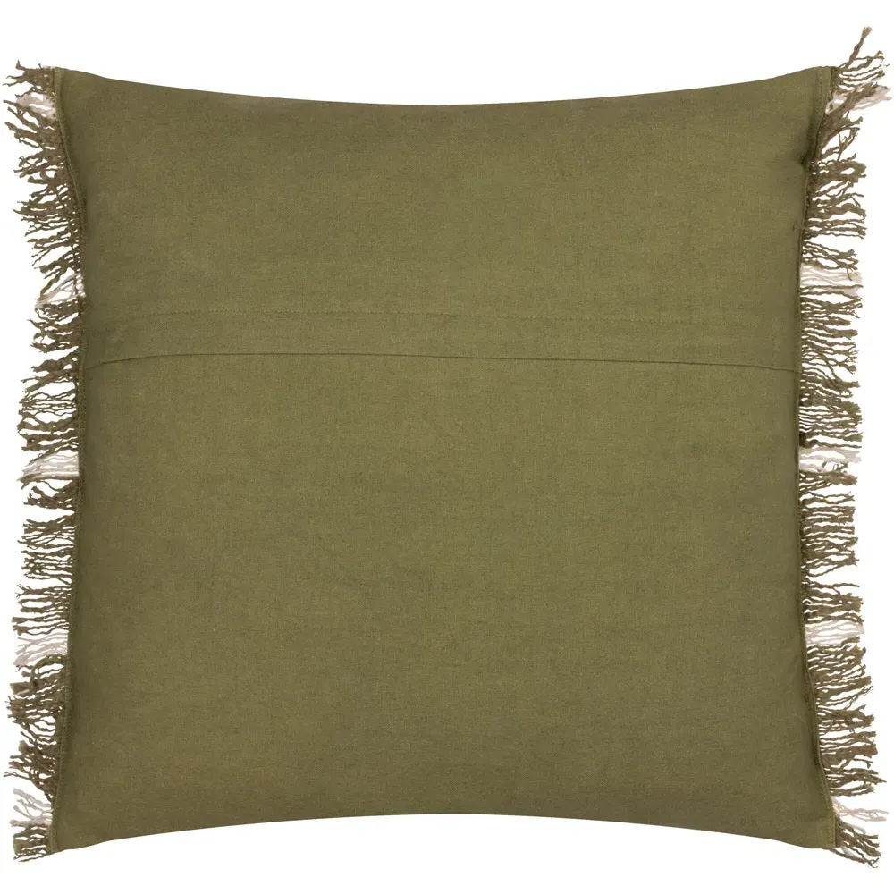 Beni Check Fringed Cushion - Moss, Cotton