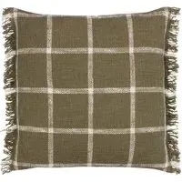 Beni Check Fringed Cushion - Moss, Cotton