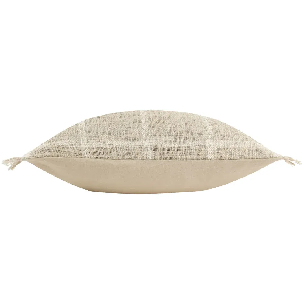 Beni Check Fringed Cushion - Stone, Cotton