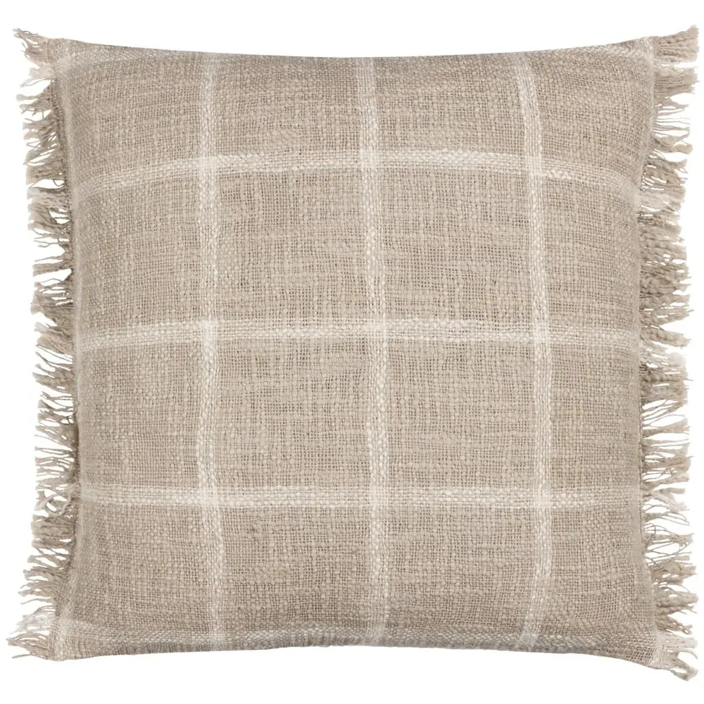 Beni Check Fringed Cushion - Stone, Cotton image