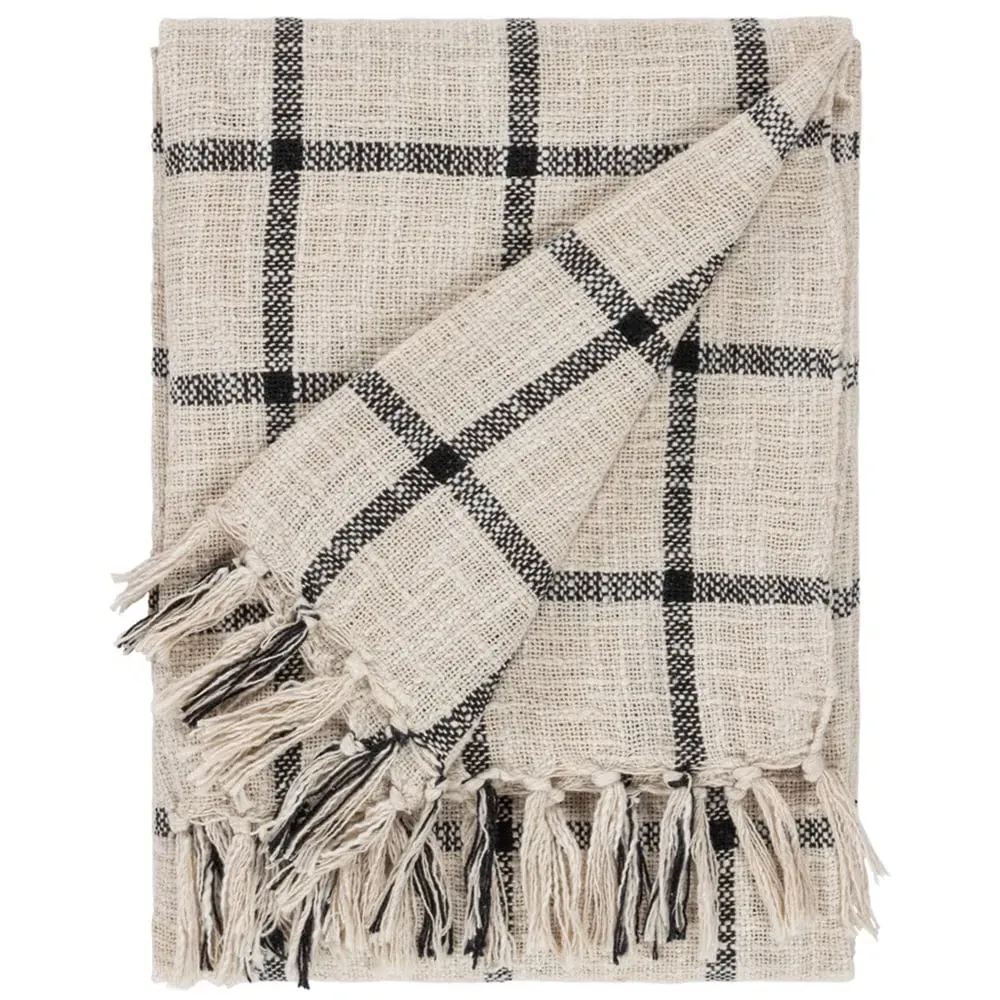 Beni Checked Fringed Throw - Black, Cotton image