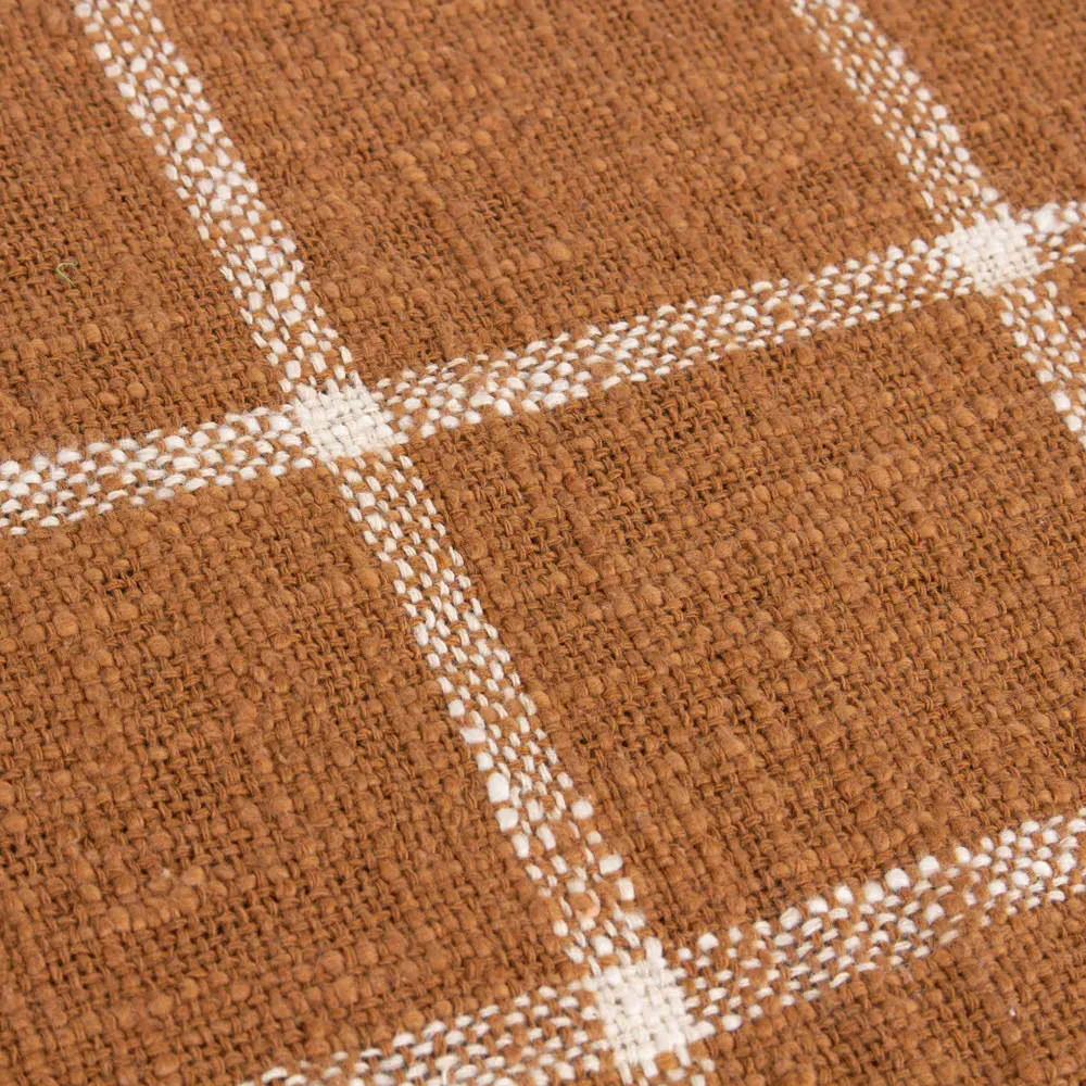 Beni Checked Fringed Throw - Ginger, Cotton