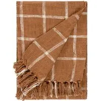 Beni Checked Fringed Throw - Ginger, Cotton