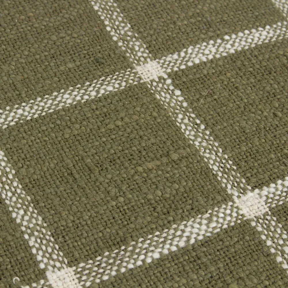 Beni Checked Fringed Throw - Moss Green, Cotton