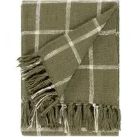 Beni Checked Fringed Throw - Moss Green, Cotton