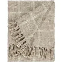 Beni Checked Fringed Throw - Stone, Cotton