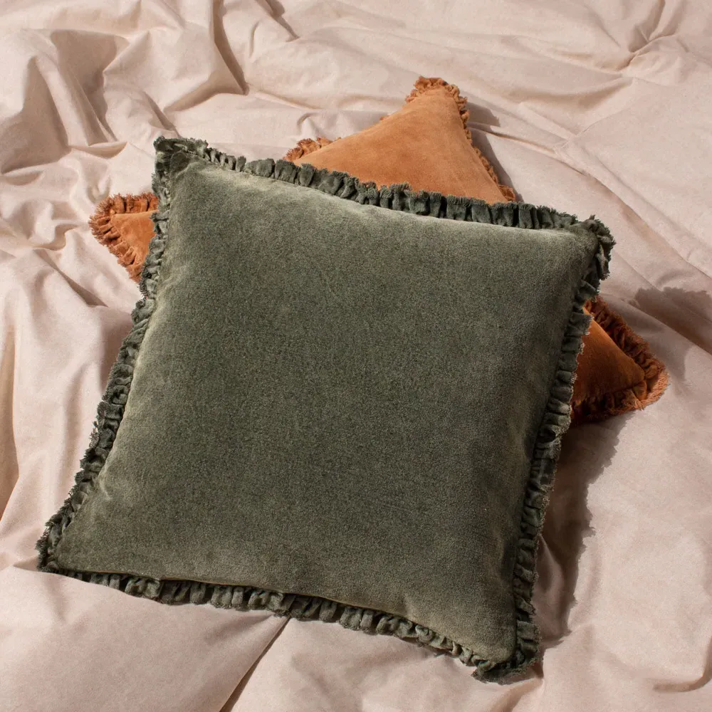 Bertie Cotton Velvet Cushion - Moss