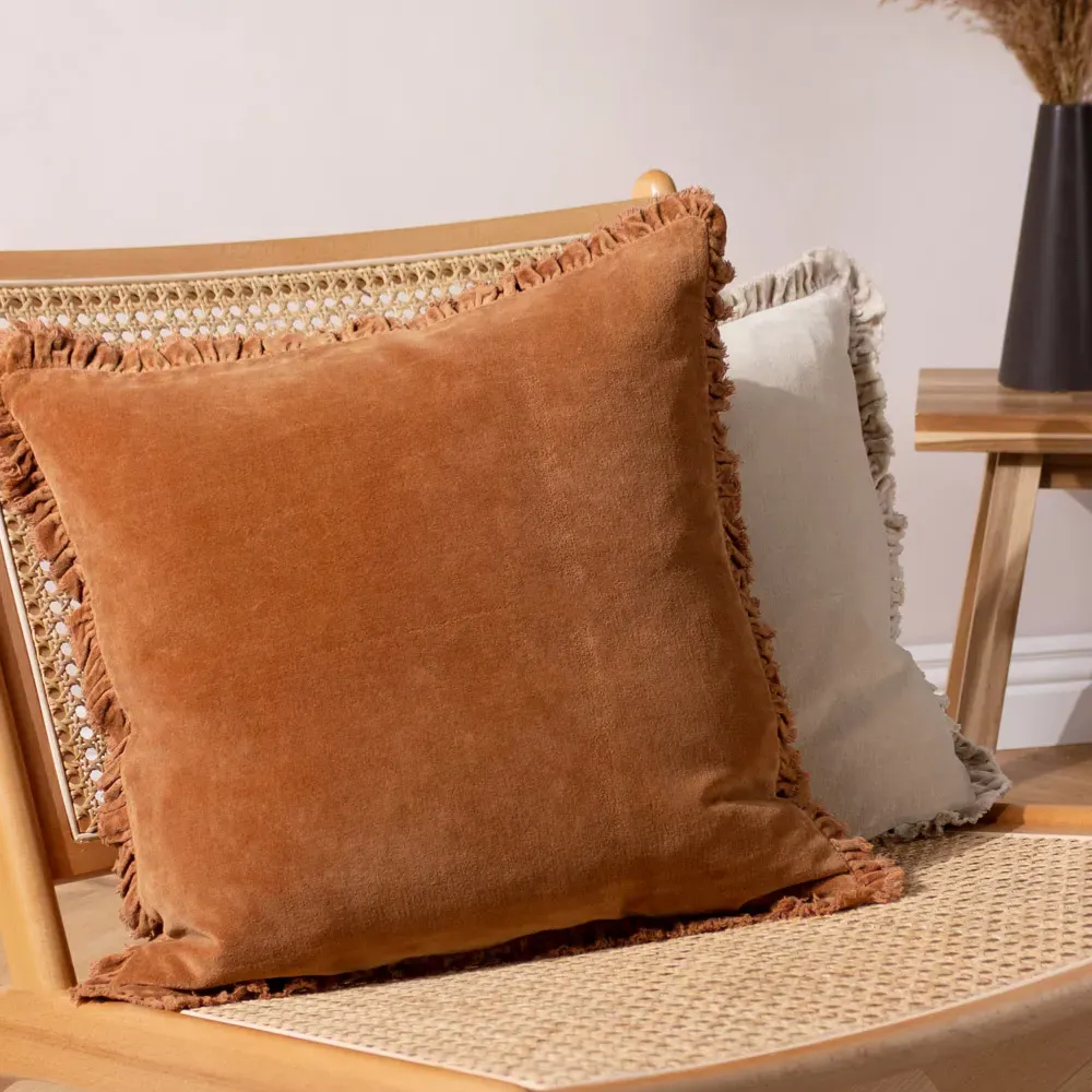 Bertie Cotton Velvet Cushion - Rust