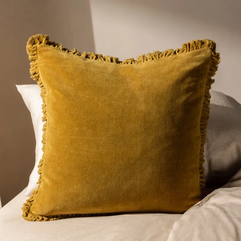 Bertie Cotton Velvet Cushion - Saffron