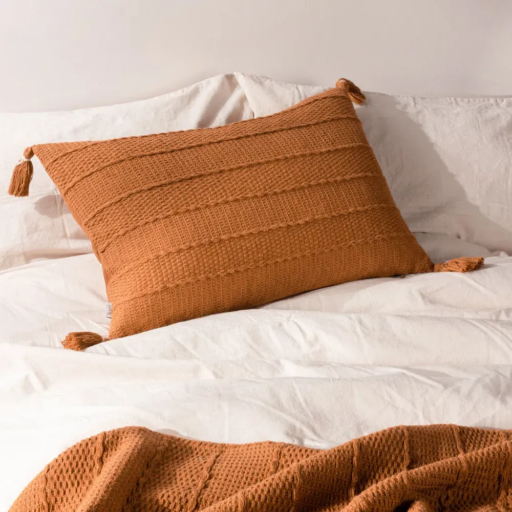 Caliche Tasselled Cushion - Orange, Cotton
