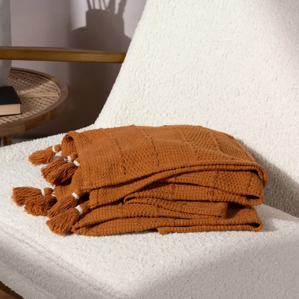 Caliche Woven Tasselled Throw - Ginger