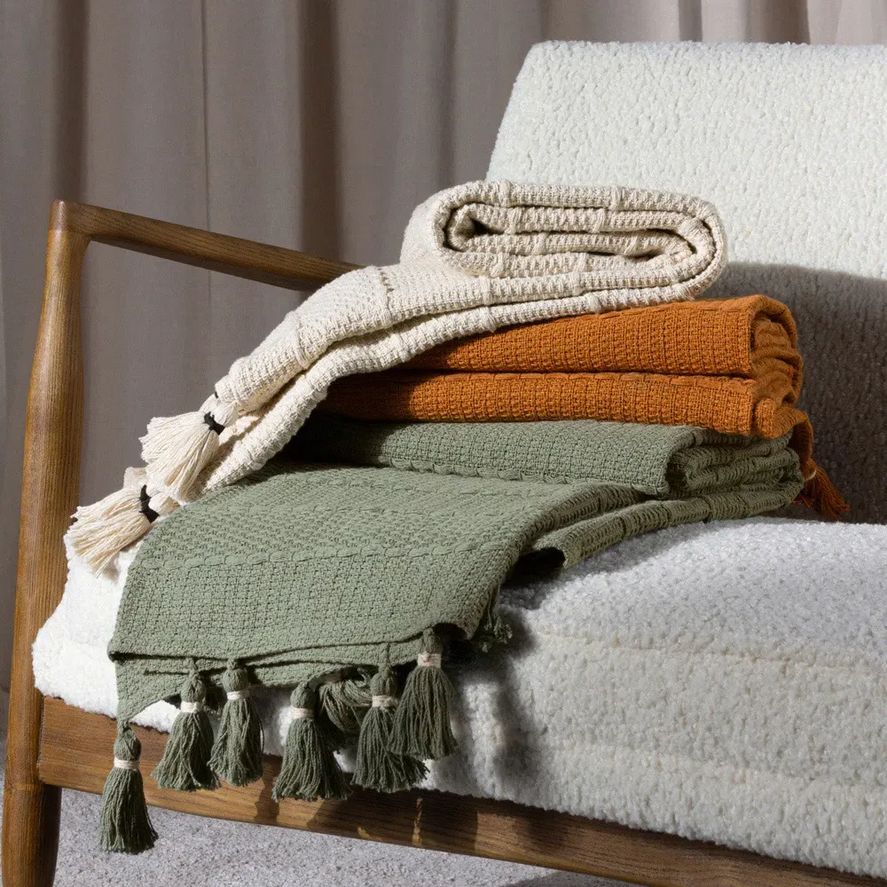 Caliche Woven Tasselled Throw - Ginger