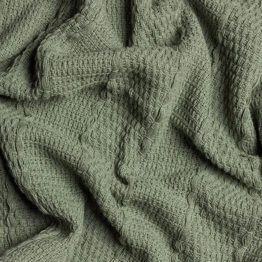 Caliche Woven Tasselled Throw - Khaki Green