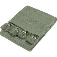 Caliche Woven Tasselled Throw - Khaki Green