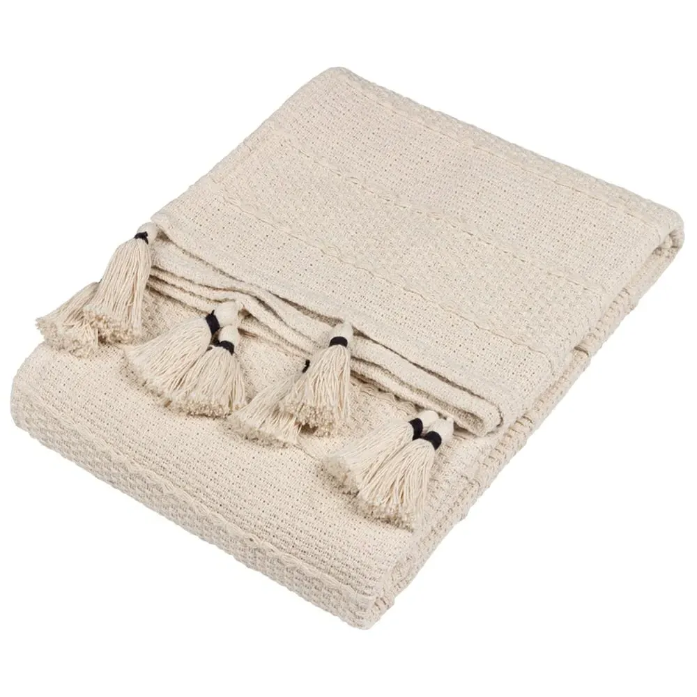 Caliche Woven Tasselled Throw - Natural