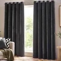 Charcoal Heavy Chenille Velvet Eyelet Curtain - Grey