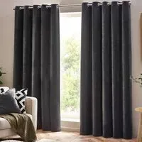 Charcoal Heavy Chenille Velvet Eyelet Curtain - Grey