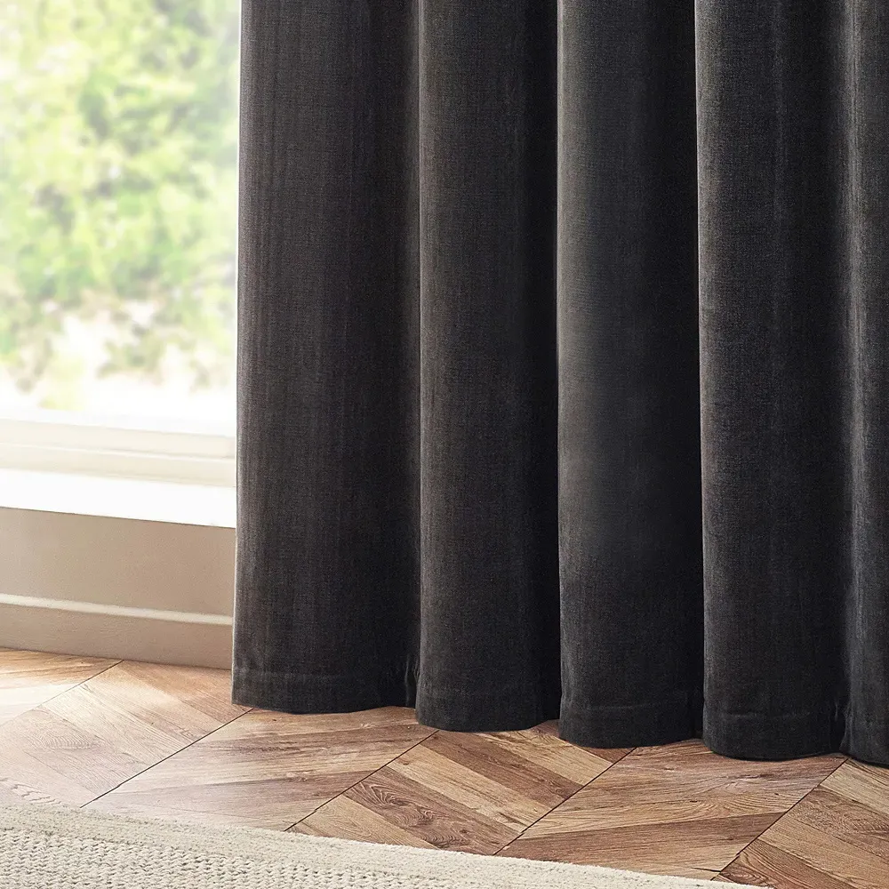 Charcoal Heavy Chenille Velvet Eyelet Curtain - Grey