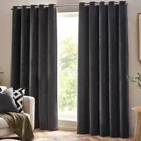 Charcoal Heavy Chenille Velvet Eyelet Curtain - Grey