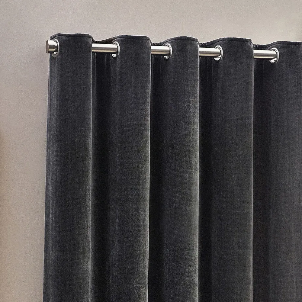 Charcoal Heavy Chenille Velvet Eyelet Curtain - Grey