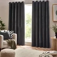 Charcoal Heavy Chenille Velvet Eyelet Curtain - Grey