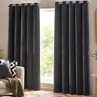 Charcoal Heavy Chenille Velvet Eyelet Curtain - Grey