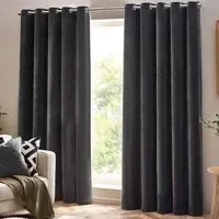 Charcoal Heavy Chenille Velvet Eyelet Curtain - Grey